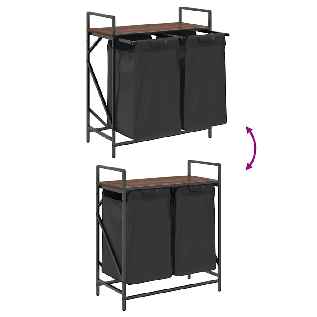 Laundry basket 2 compartments with shelf brown oak look