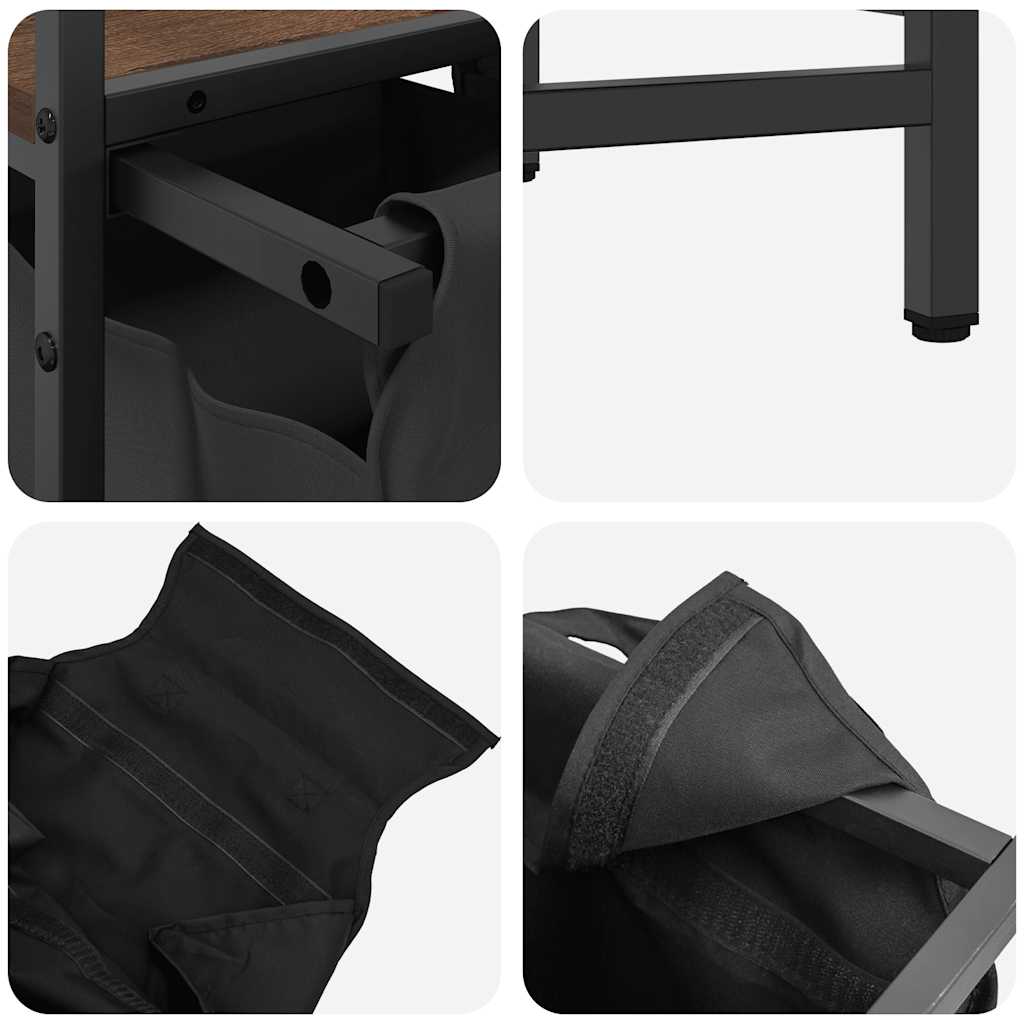 Laundry basket 2 compartments with shelf brown oak look