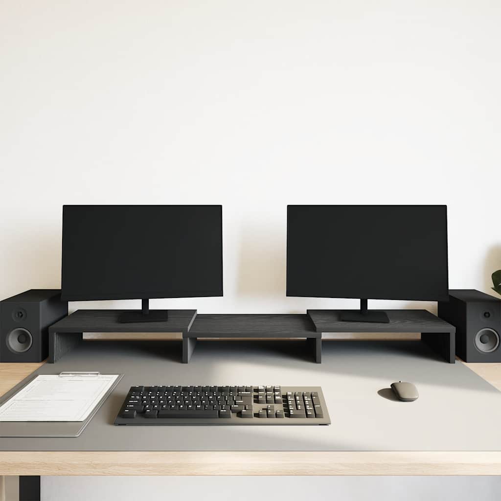 Monitorständer Verstellbar Schwarz Eichen-Optik 80x24x10,5 cm