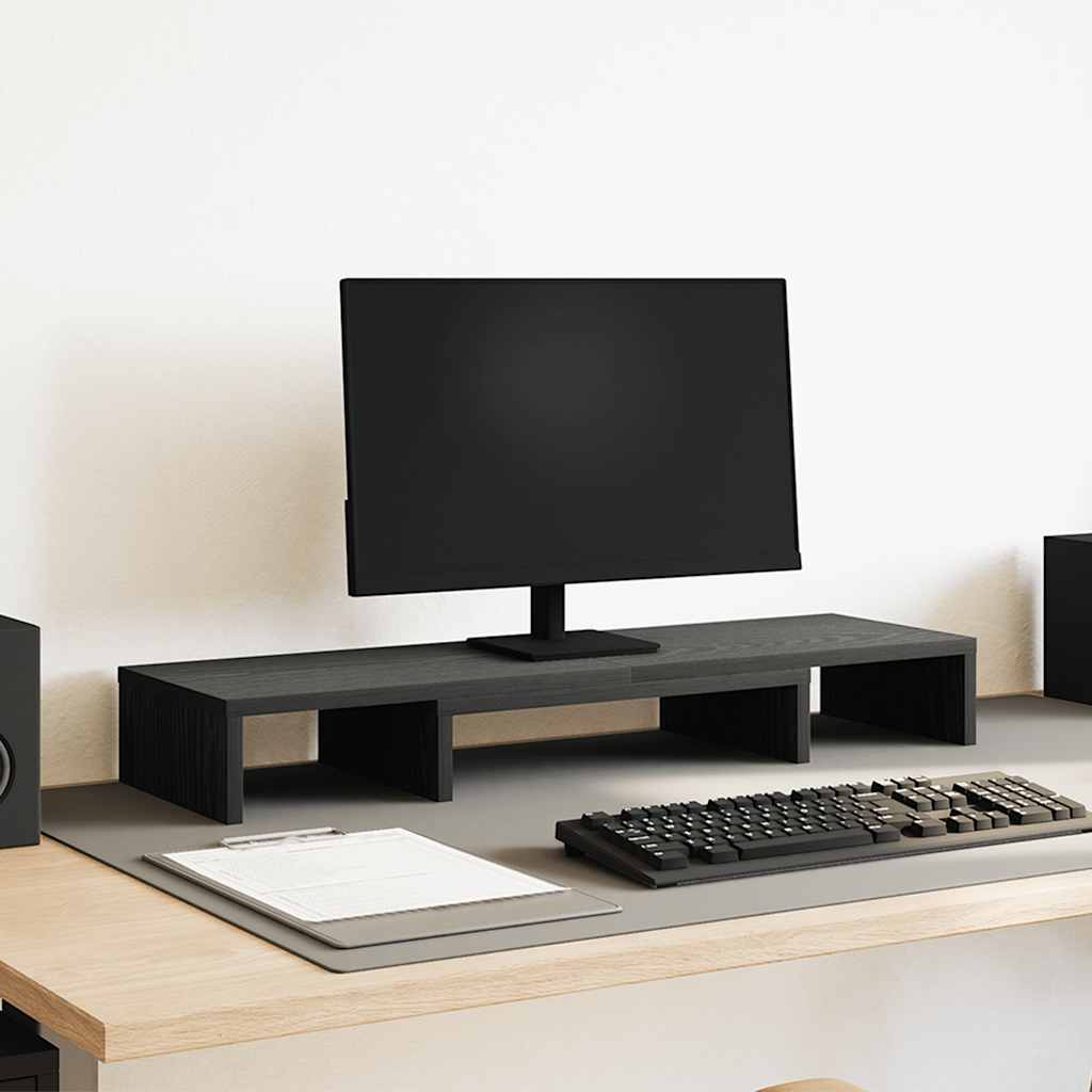 Monitorständer Verstellbar Schwarz Eichen-Optik 80x24x10,5 cm