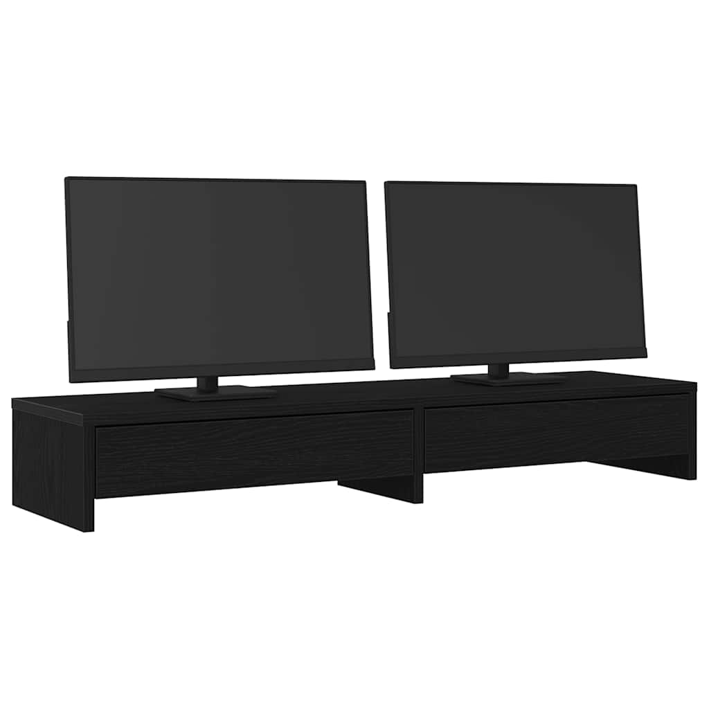 Monitorständer mit Schubladen Schwarz Eichen-Optik 100x27x15 cm