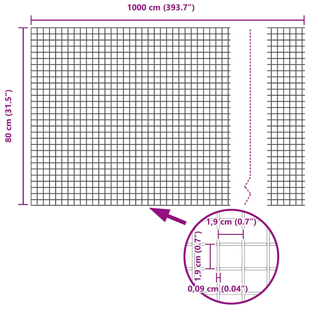 Geschweißter Drahtzaun Grau 0.8 x 10 m Stahl