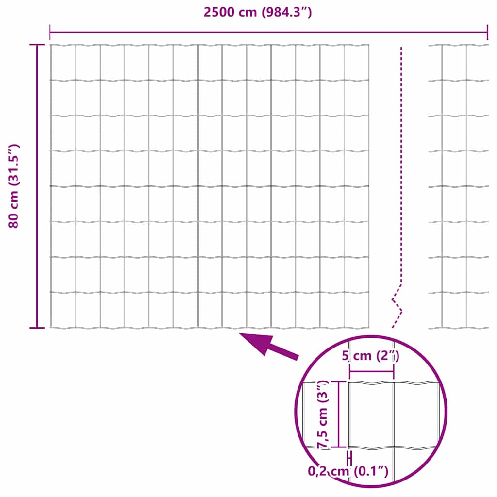 Eurozaun Grau 0.8 x 25 m PVC-beschichtetes Eisen