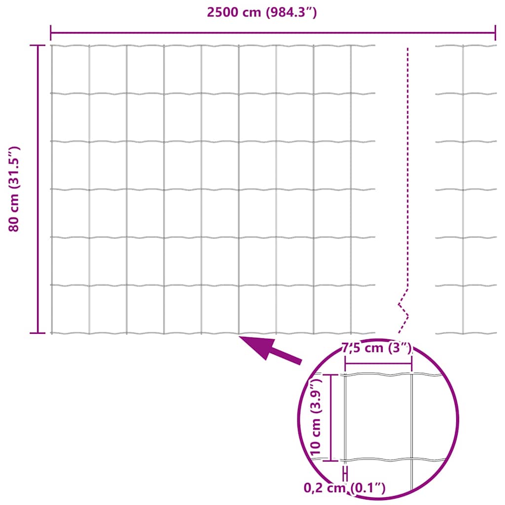 Eurozaun Grau 0.8 x 25 m PVC-beschichtetes Eisen
