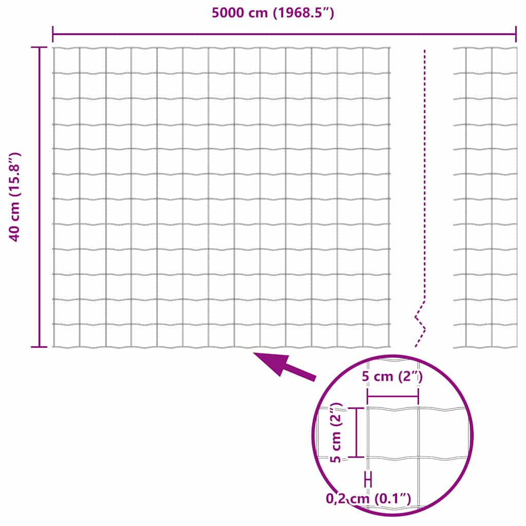 Eurozaun Grau 0.4 x 50 m PVC-beschichtetes Eisen