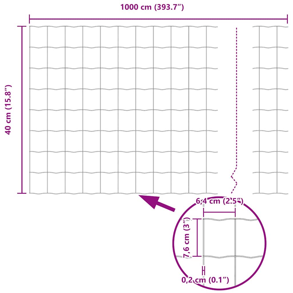 Eurozaun Grau 0,4 x 10 m PVC-beschichtetes Eisen