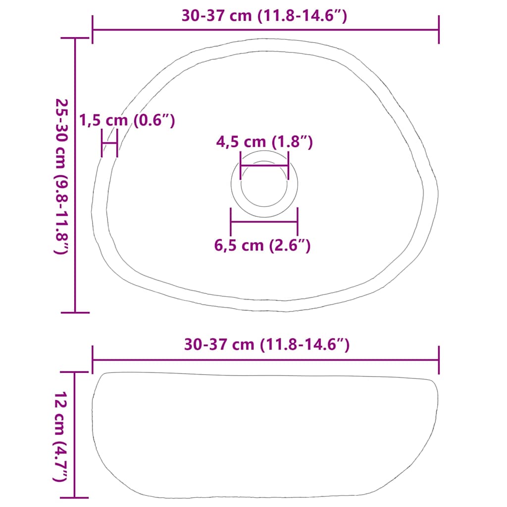 Basin Hellgrau (30-37) x (25-30) x 12 cm Flussstein