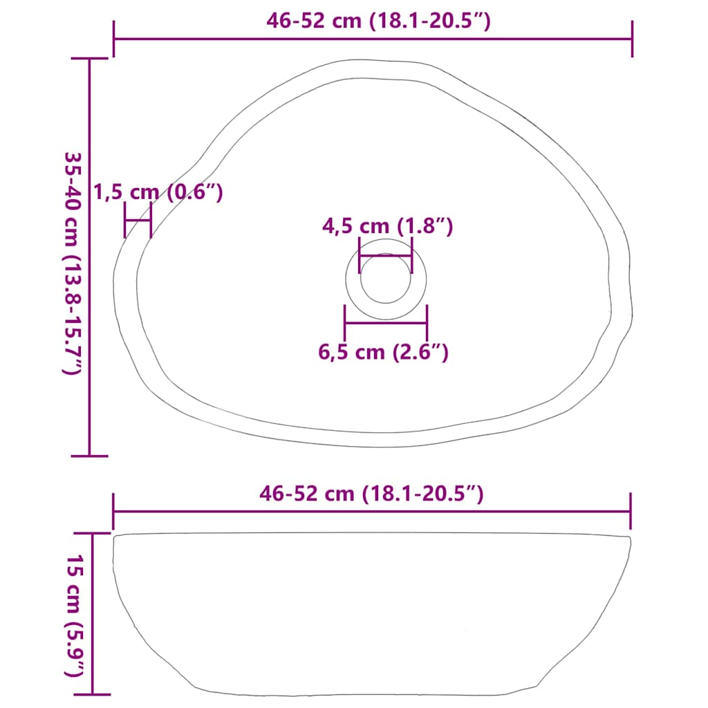 Basin Hellgrau (46-52) x (35-40) x 15 cm Flussstein