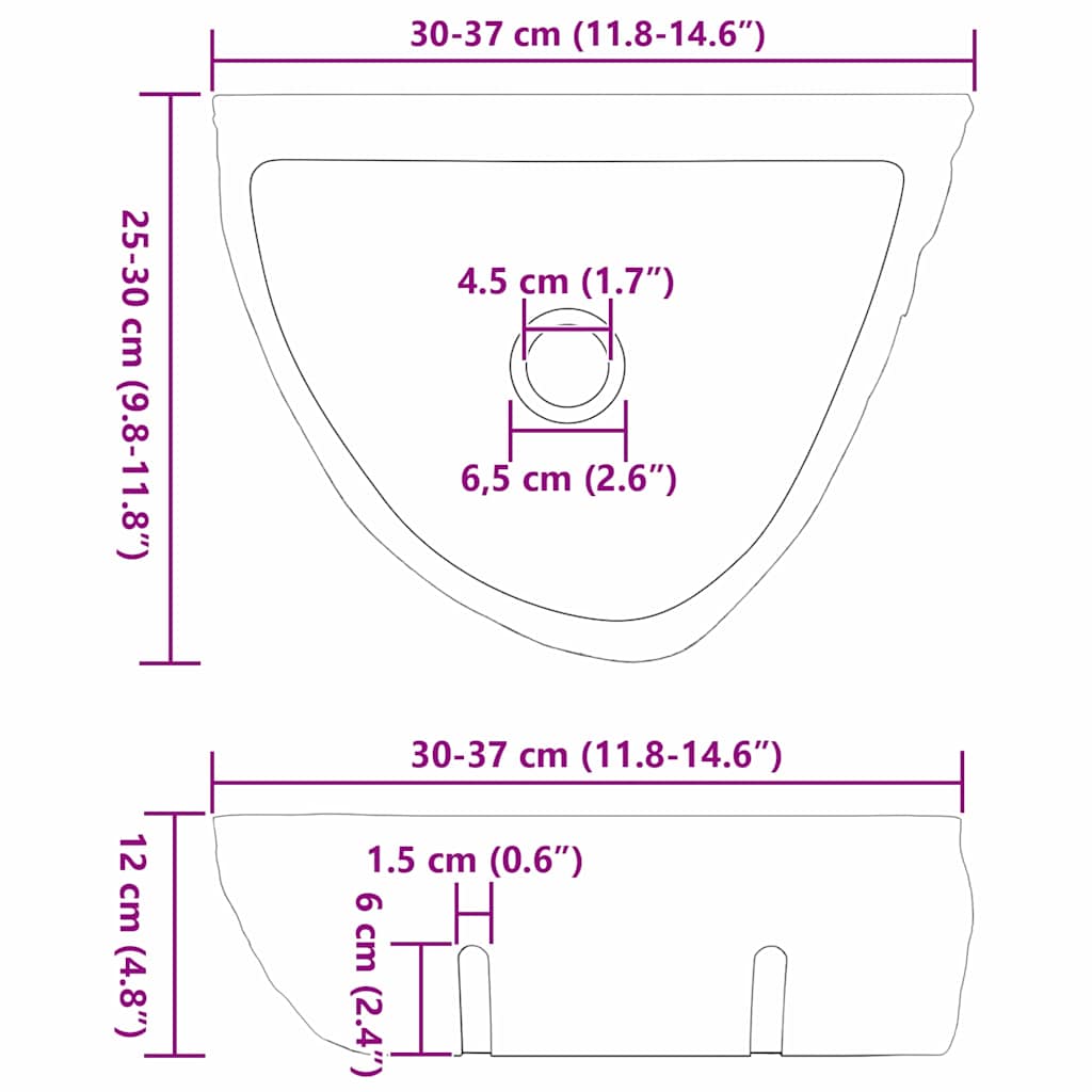 Wandhängendes Waschbecken Grau (30-37) x (25-30) x 12 cm