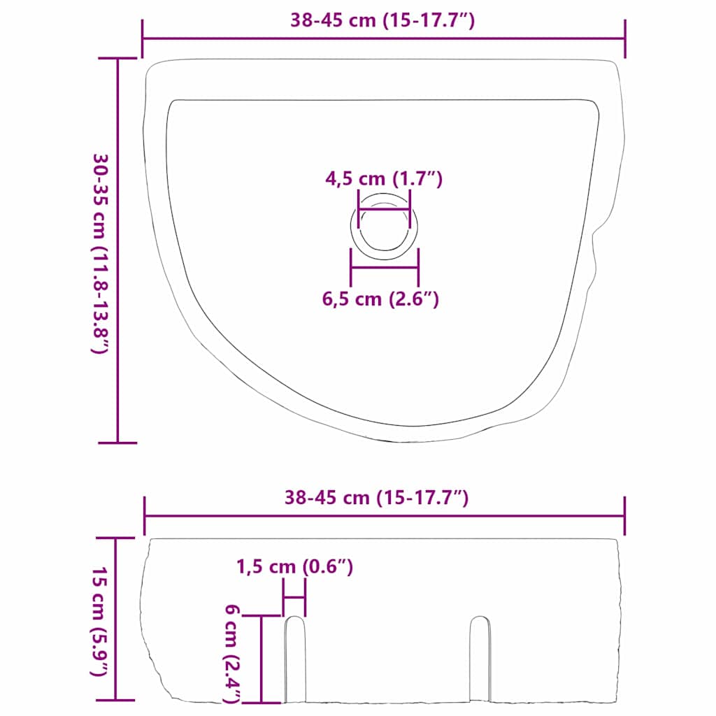 Wandhängendes Waschbecken Grau (38-45) x (30-35) x 15 cm