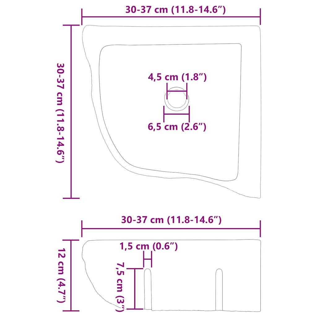 Wandhängende Ecke Waschschüssel Grau (30-37) x (30-37) x 12 cm