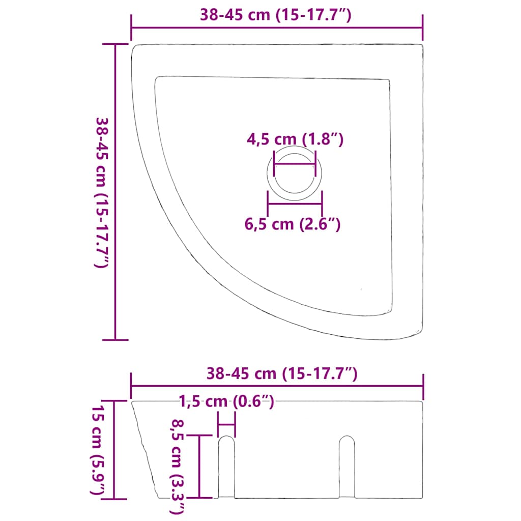 Wandhängende Ecke Waschschüssel Grau (38-45) x (38-45) x 12 cm