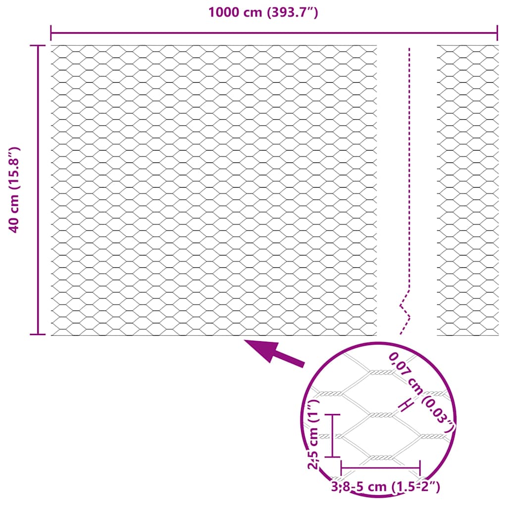 Sechseckgeflechtzaun Grün 0,4 x 10 m Stahl