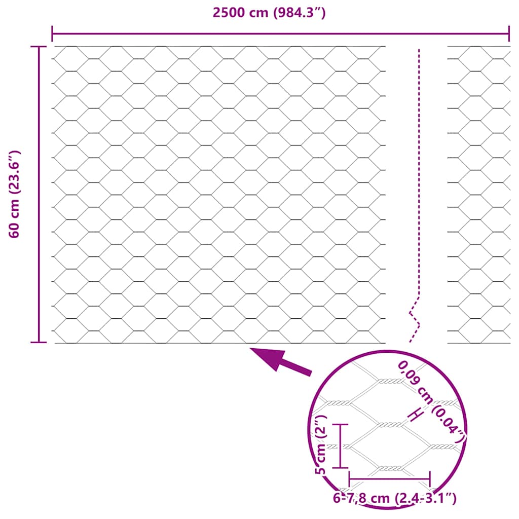 Sechseckgeflechtzaun Grün 0,6 x 25 m Stahl