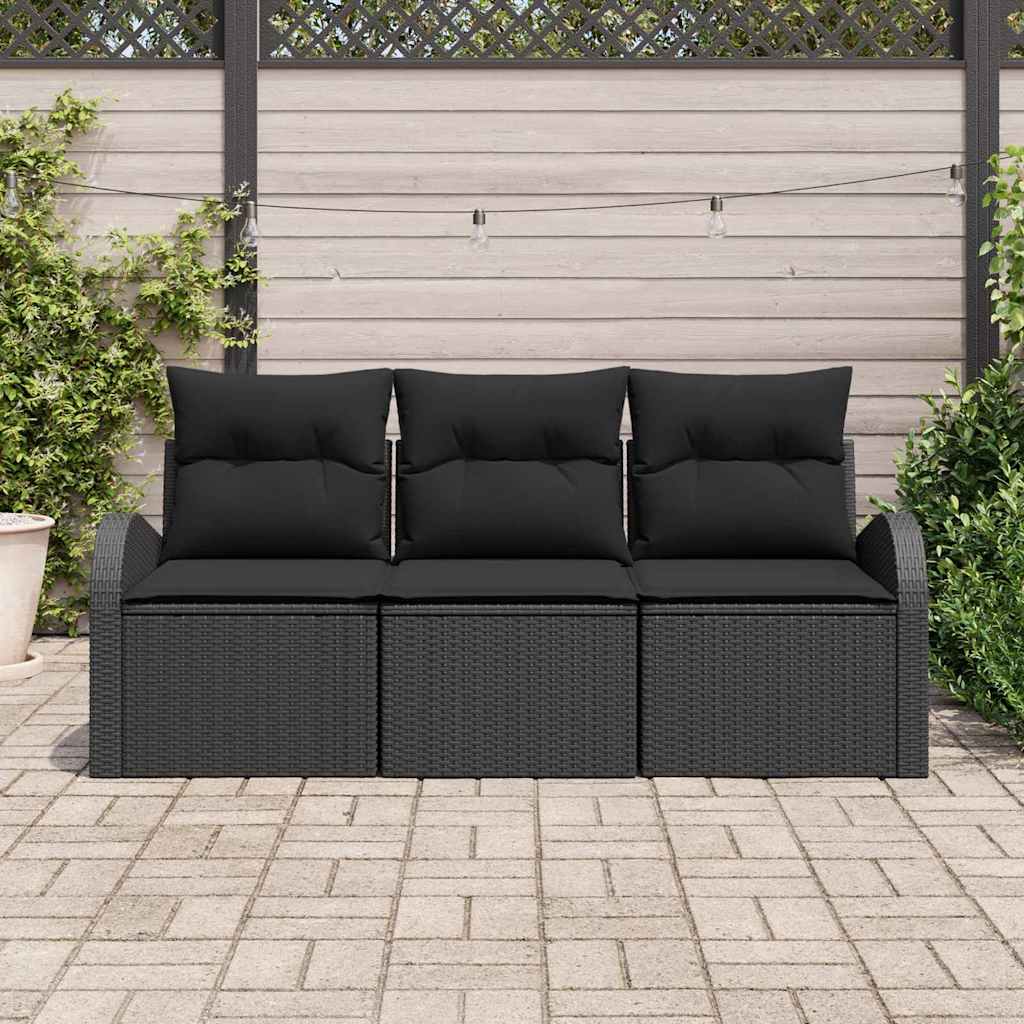 3-piece garden sofa set with cushions black poly rattan