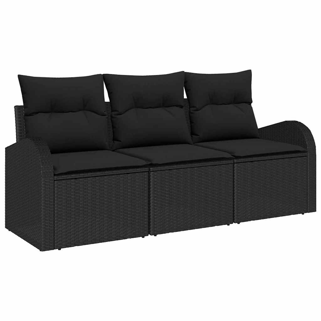 3-piece garden sofa set with cushions black poly rattan
