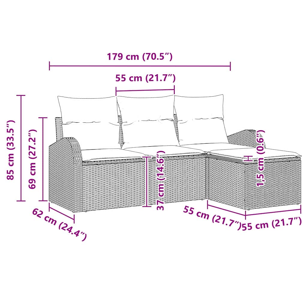 Garten-Sofa-Set mit Kissen 4 pcs Schwarz Poly Rattan