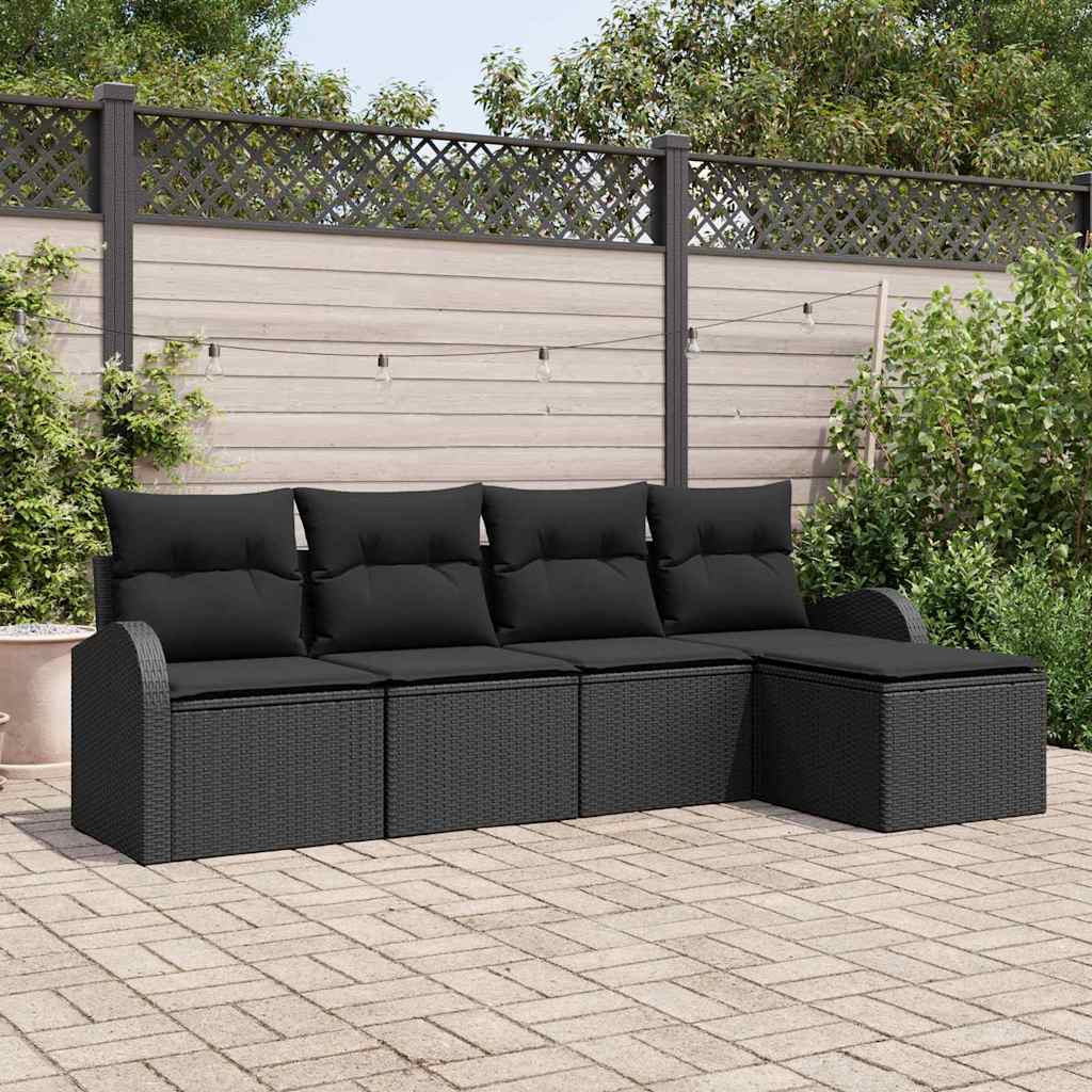5-piece garden sofa set with cushions black poly rattan
