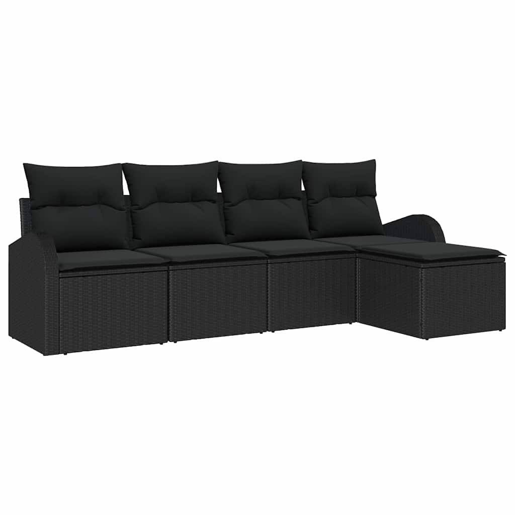 5-piece garden sofa set with cushions black poly rattan