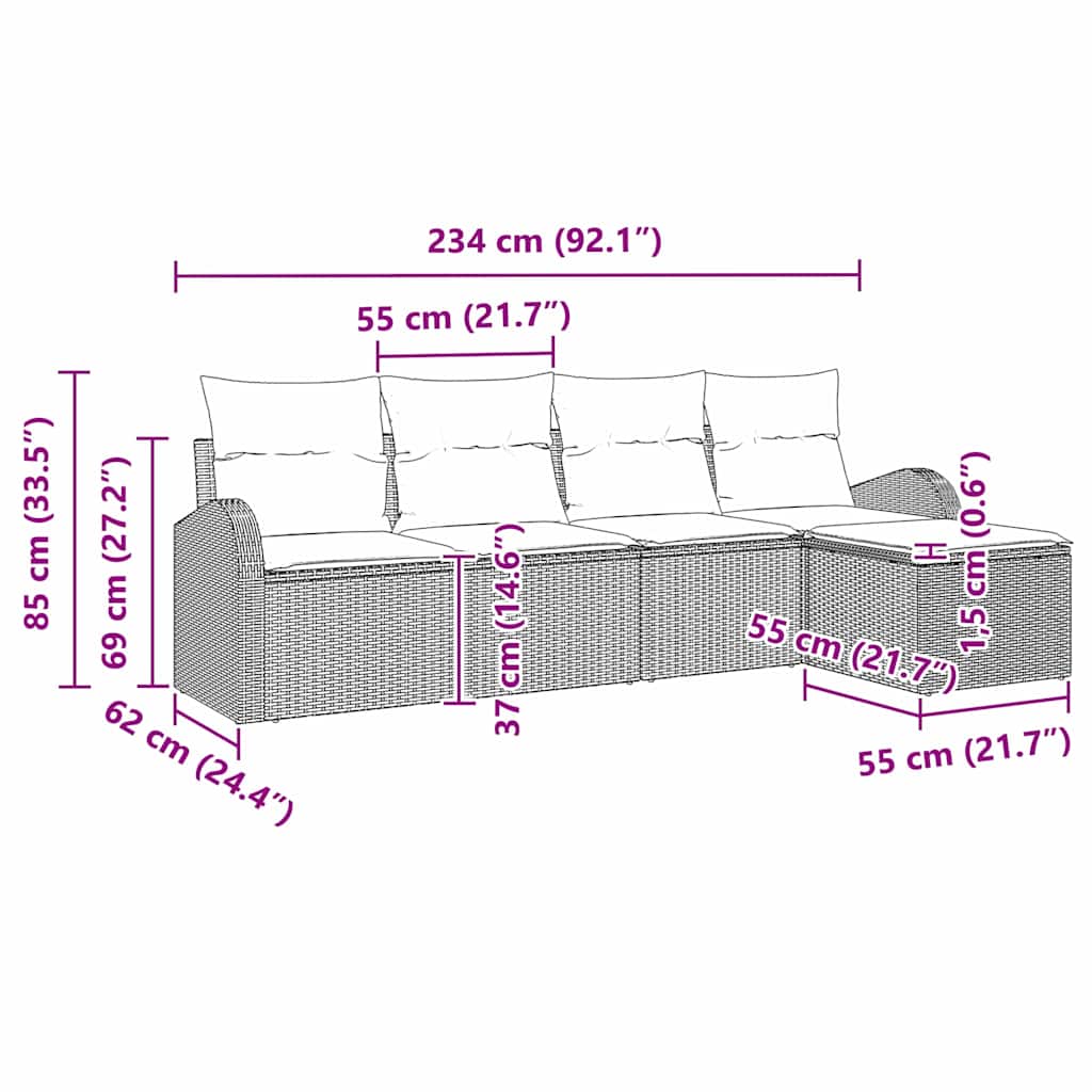 Garten-Sofa-Set mit Kissen 5 pcs Schwarz Poly Rattan