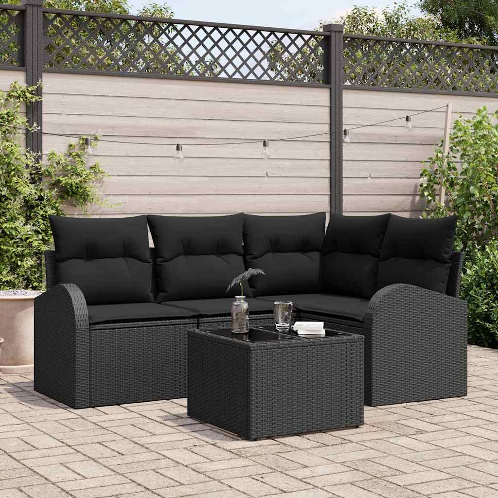 5-piece garden sofa set with cushions beige poly rattan