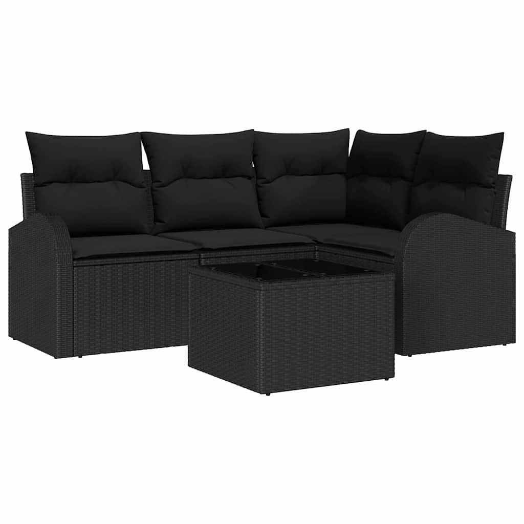 5-piece garden sofa set with cushions beige poly rattan