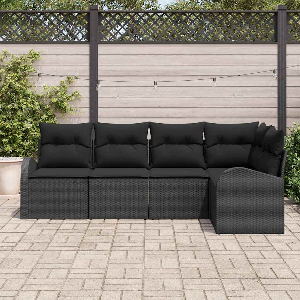 Garten-Sofa-Set mit Kissen 5 pcs Schwarz Poly Rattan