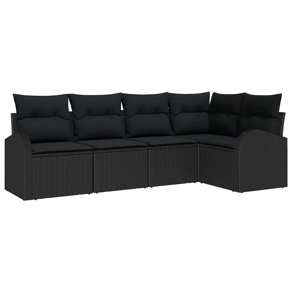 5-piece garden sofa set with cushions black poly rattan