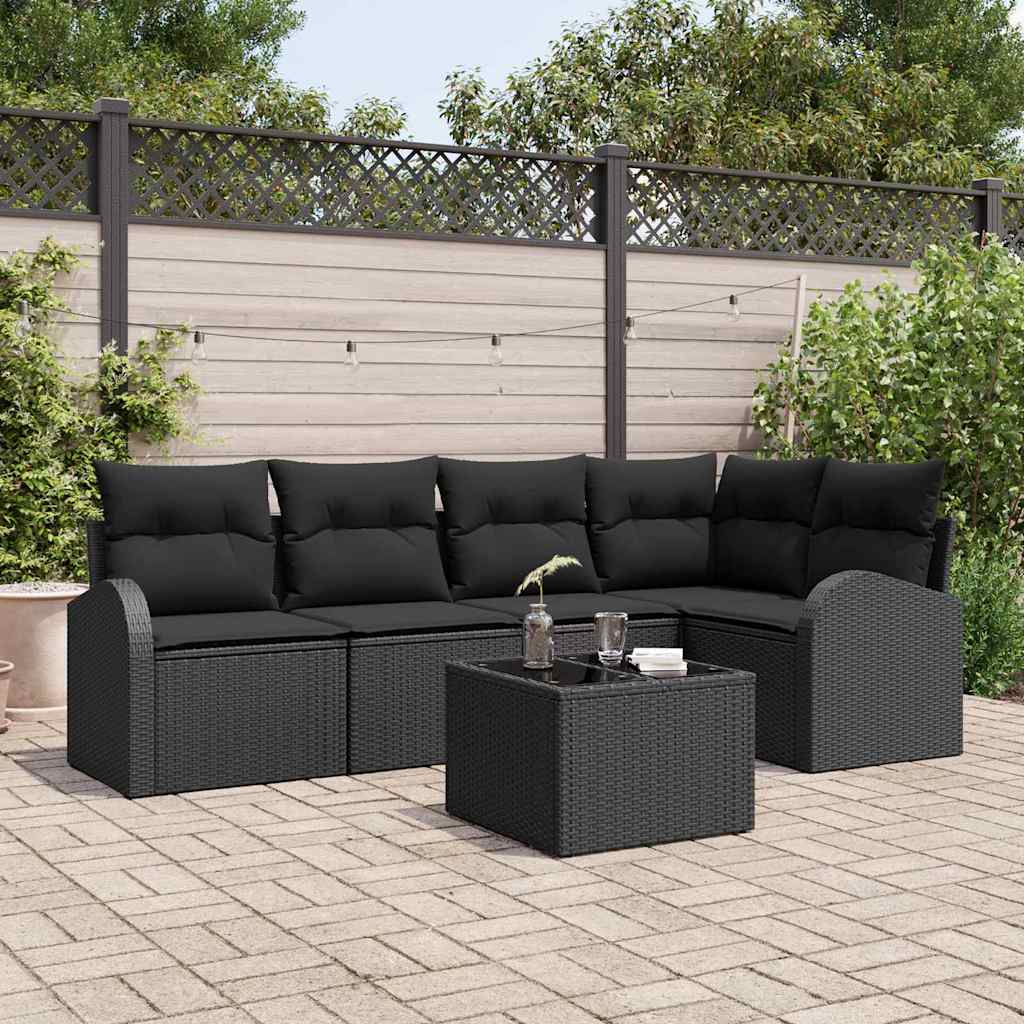 6-piece garden sofa set with cushions beige poly rattan