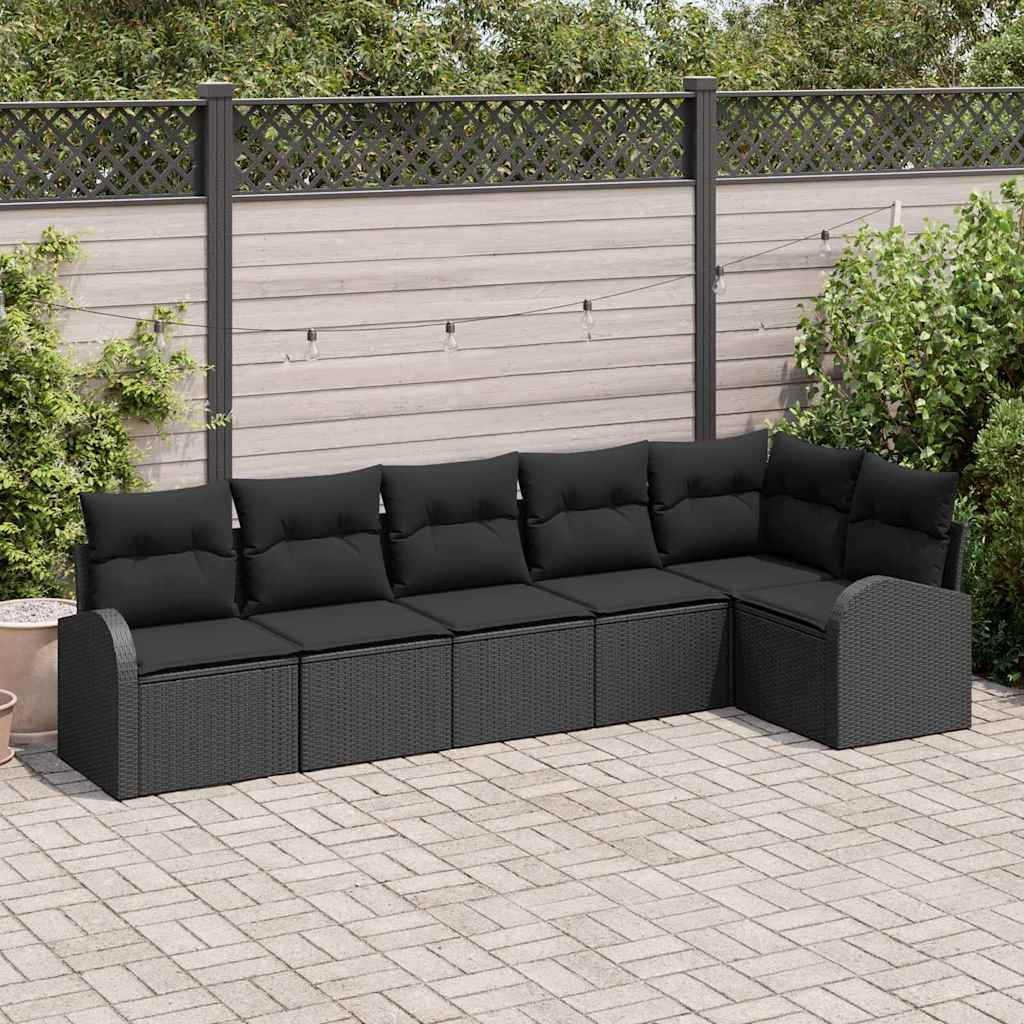 6-piece garden sofa set with cushions black poly rattan
