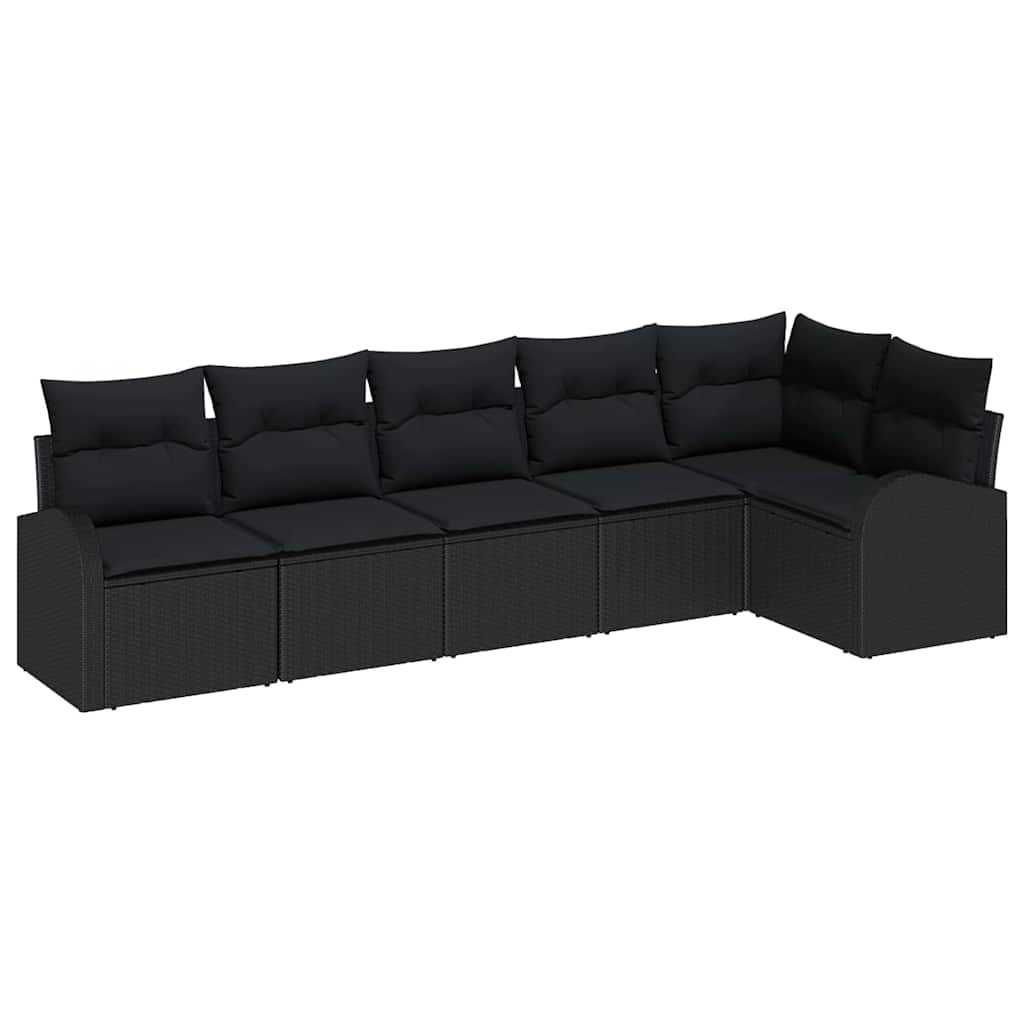 6-piece garden sofa set with cushions black poly rattan