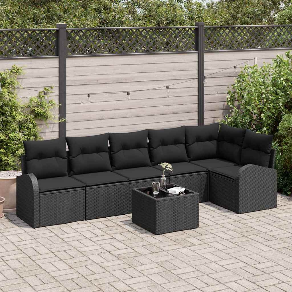 7-piece garden sofa set with cushions beige poly rattan