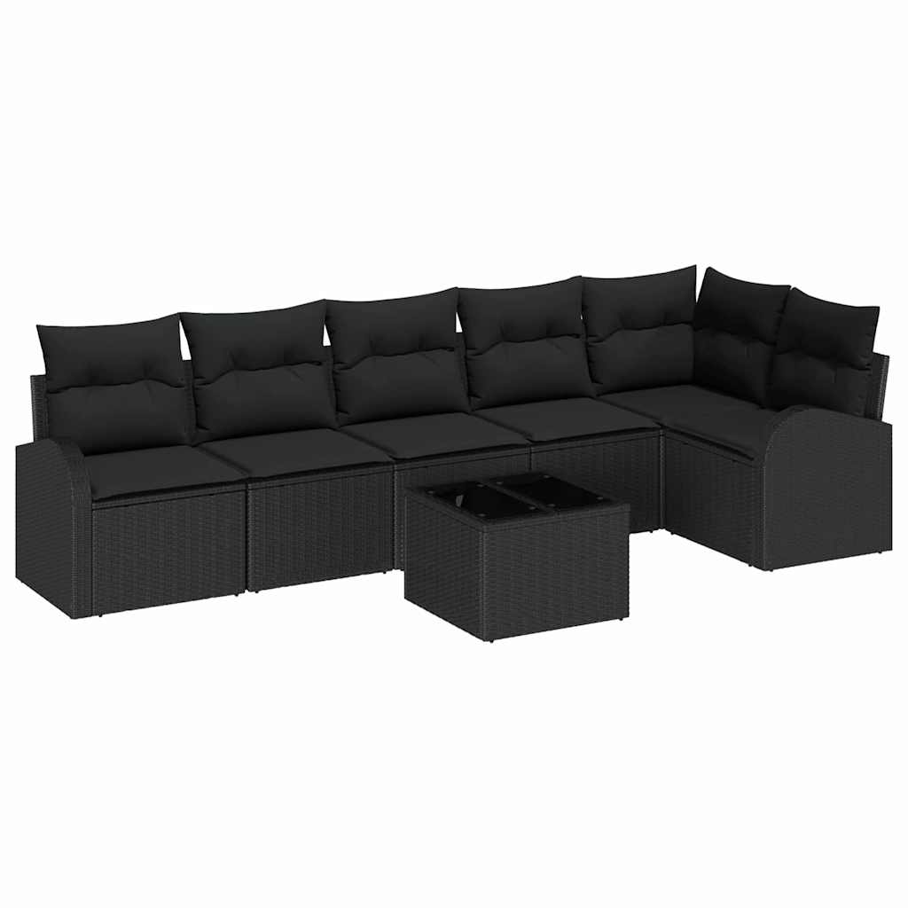 7-piece garden sofa set with cushions beige poly rattan