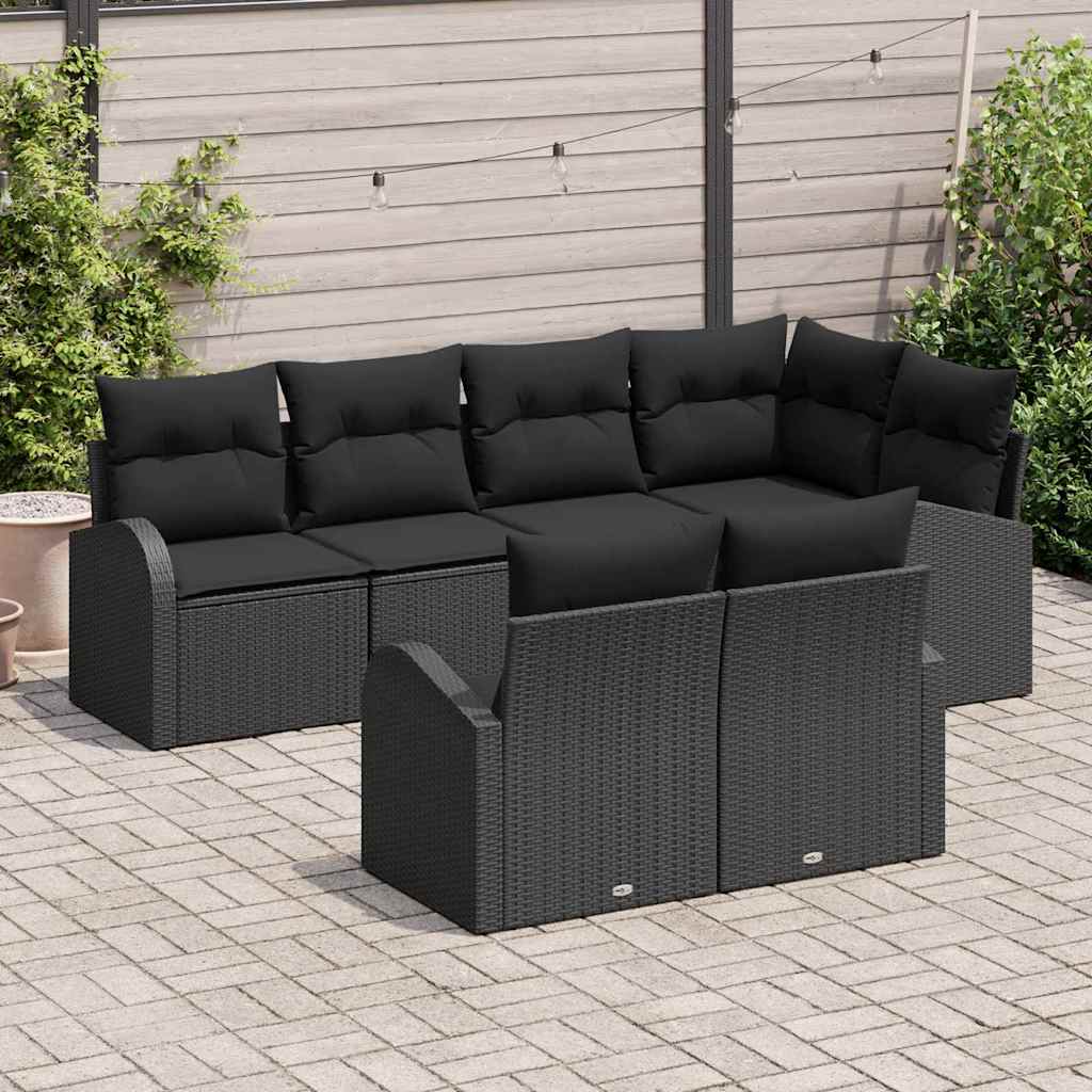 7-piece garden sofa set with cushions black poly rattan