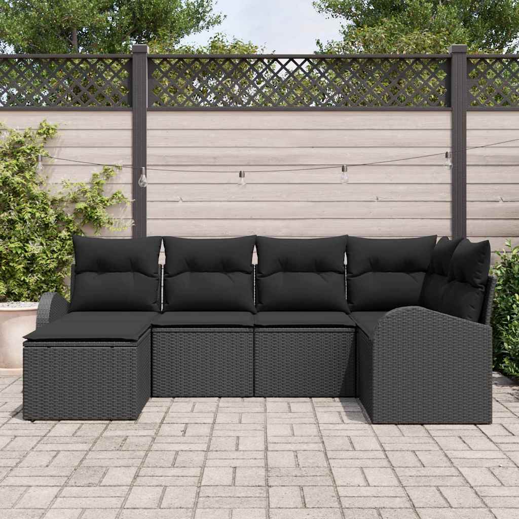 6-piece garden sofa set with cushions black poly rattan
