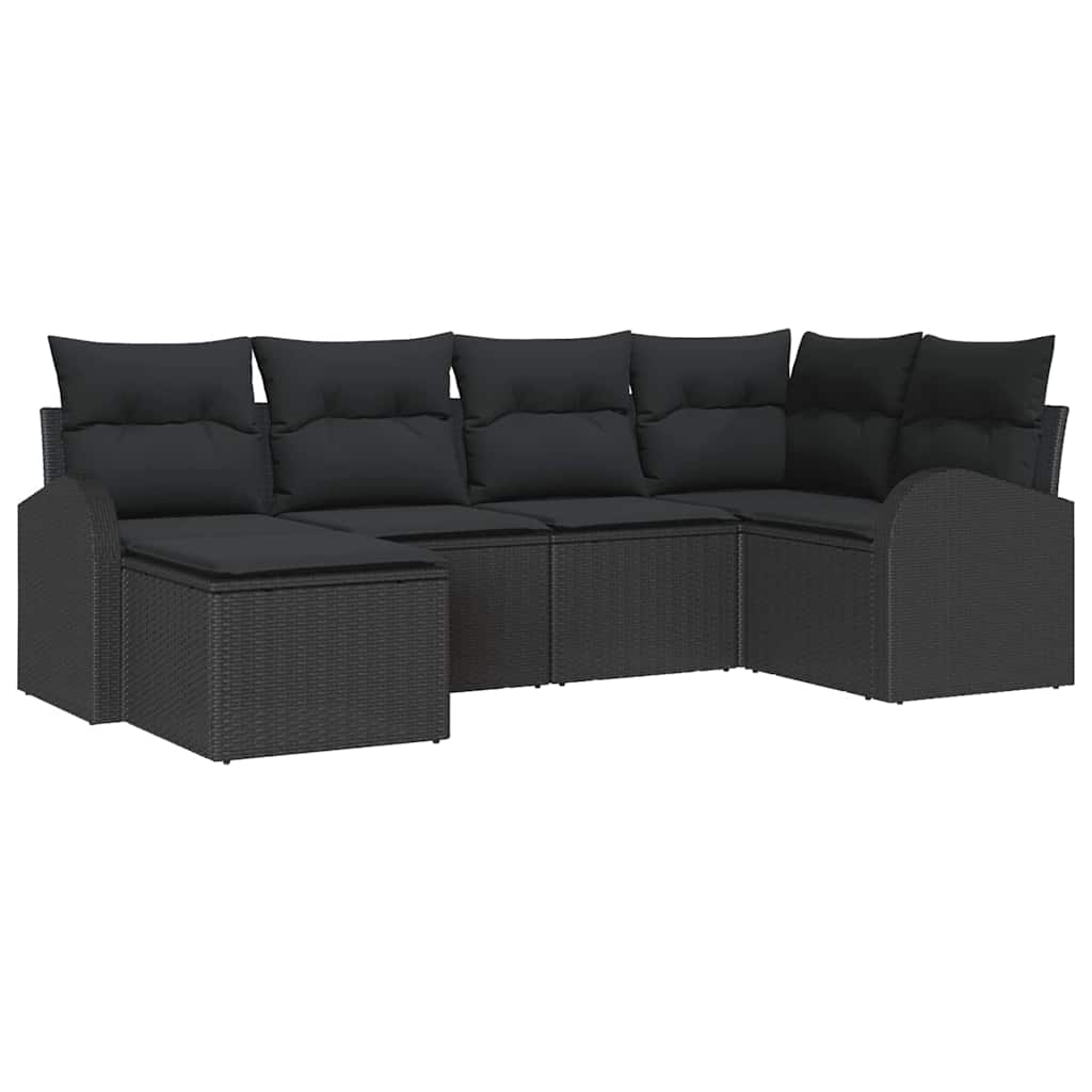 6-piece garden sofa set with cushions black poly rattan