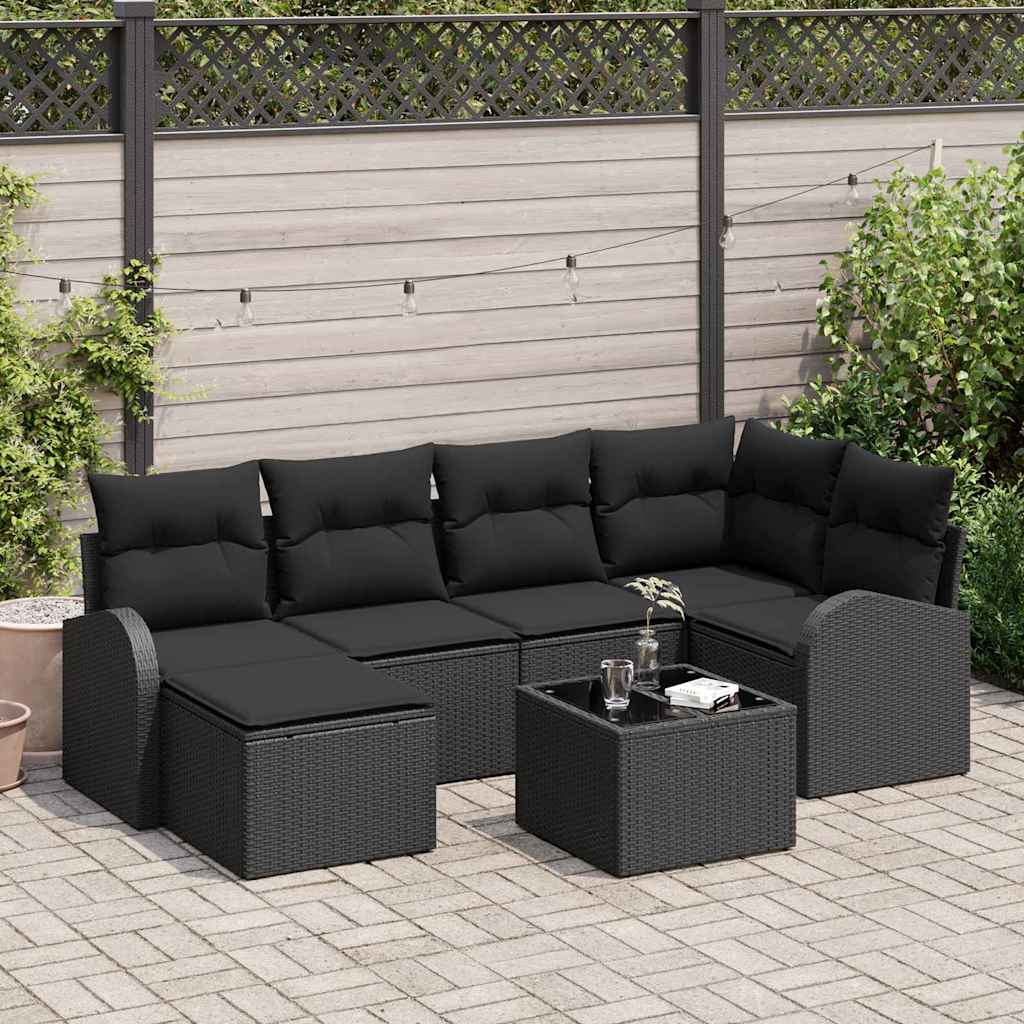 7-piece garden sofa set with cushions beige poly rattan