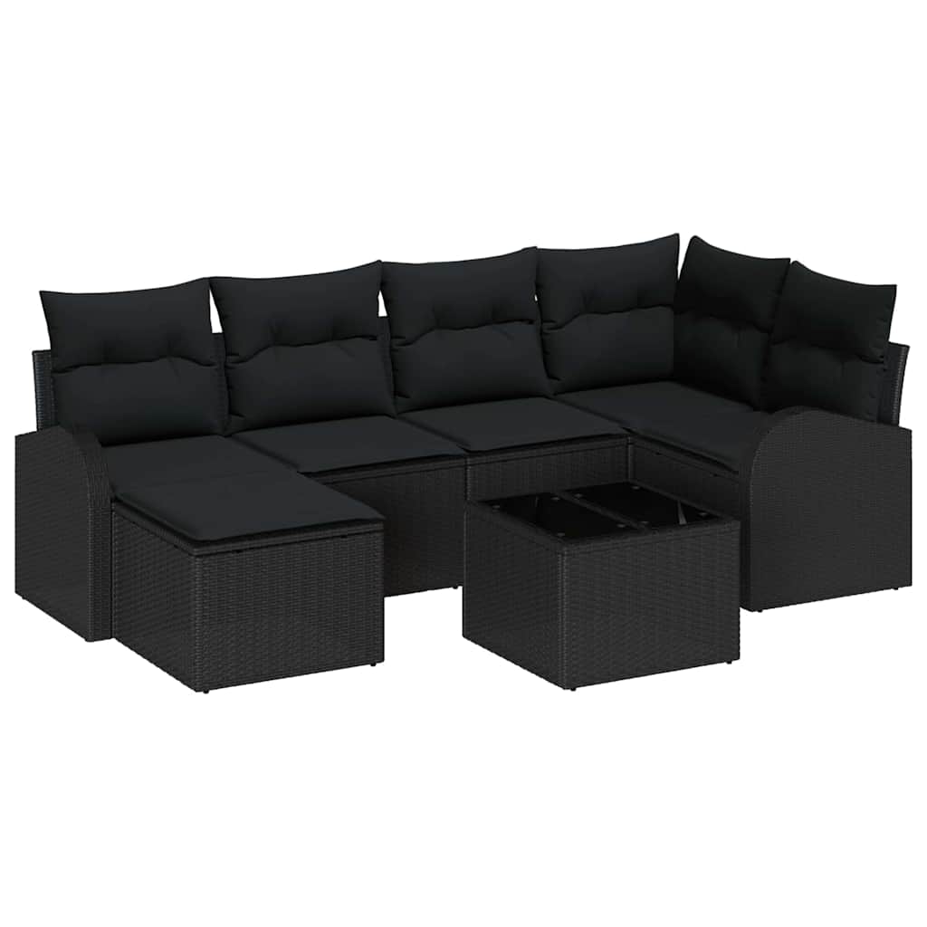 7-piece garden sofa set with cushions beige poly rattan