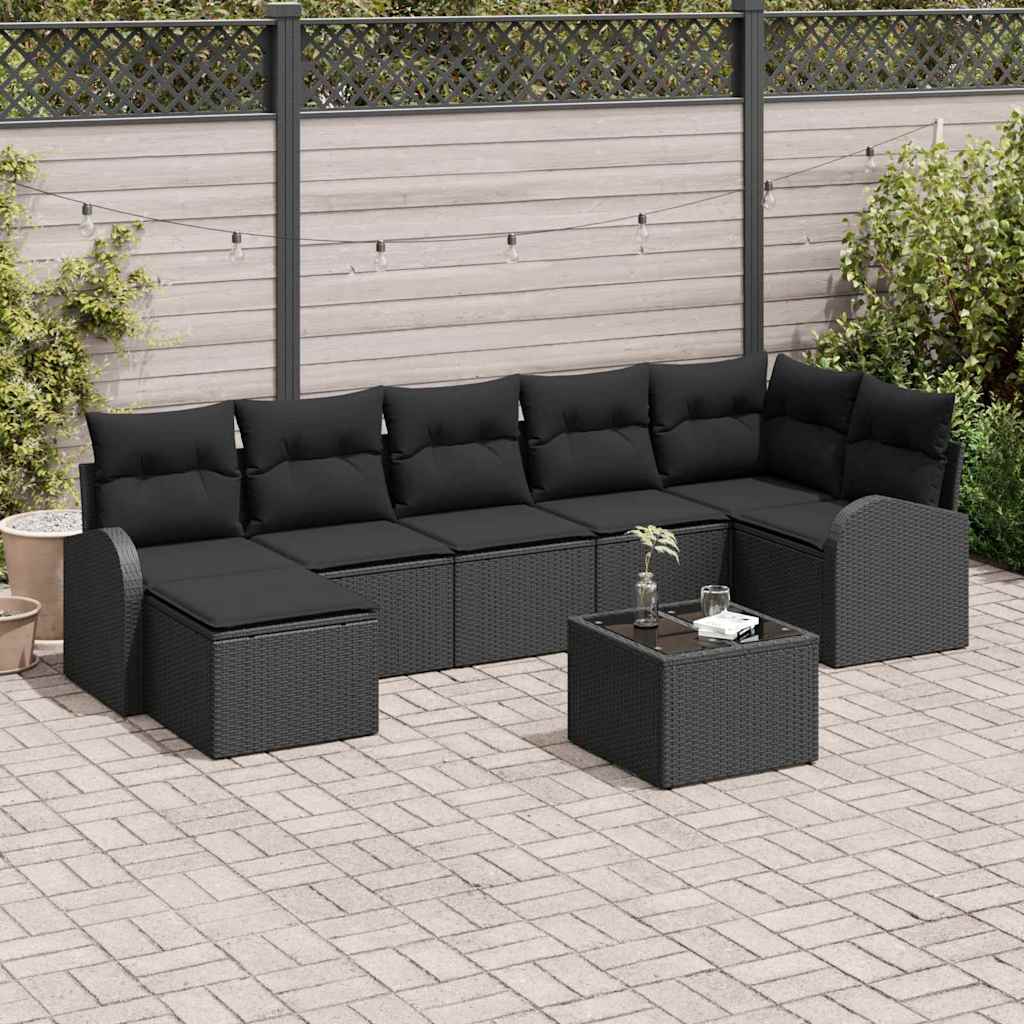 8-piece garden sofa set with cushions beige poly rattan