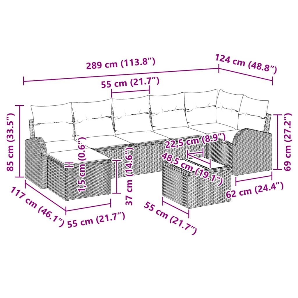 Garten-Sofa-Set mit Kissen 8 pcs Schwarz Poly Rattan