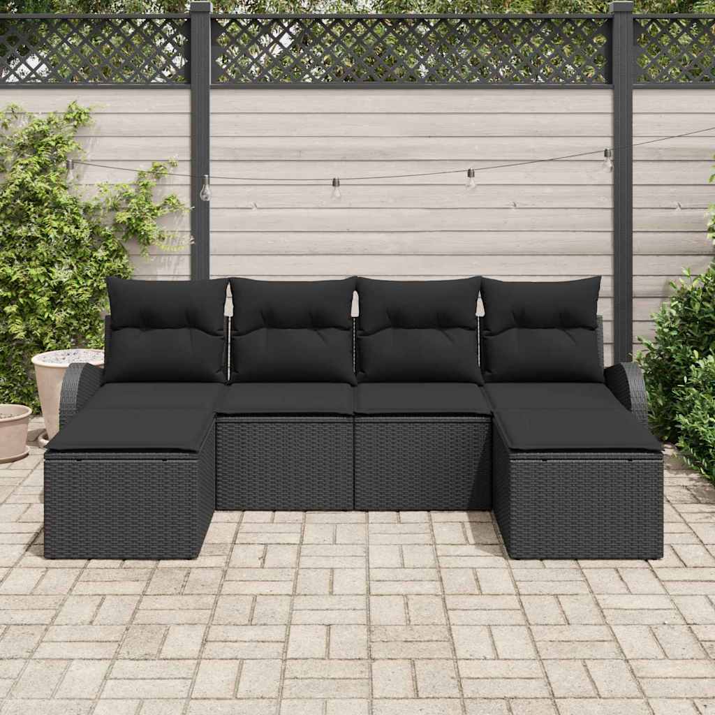 Garten-Sofa-Set mit Kissen 6 pcs Schwarz Poly Rattan