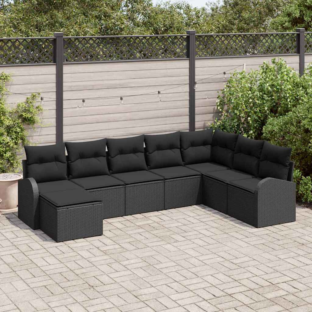 8-piece garden sofa set with cushions black poly rattan