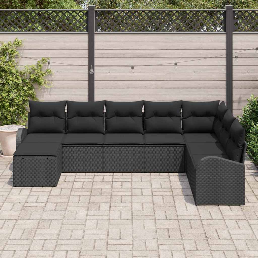 8-piece garden sofa set with cushions black poly rattan