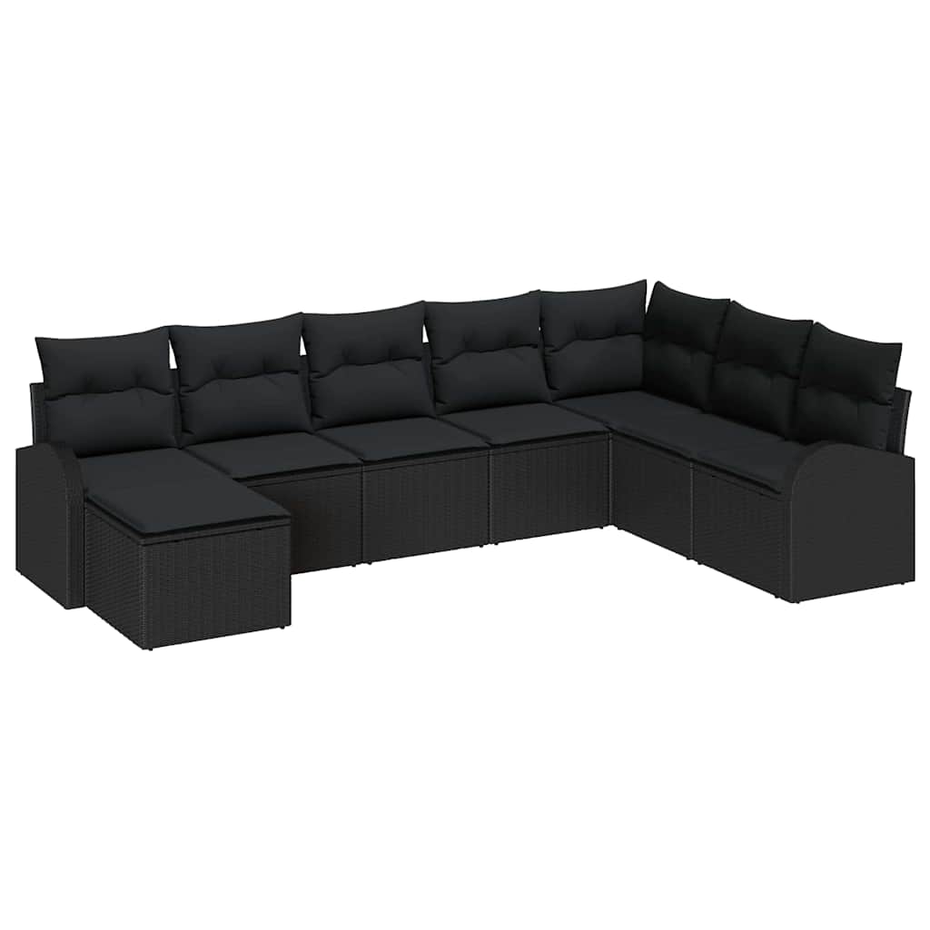 8-piece garden sofa set with cushions black poly rattan