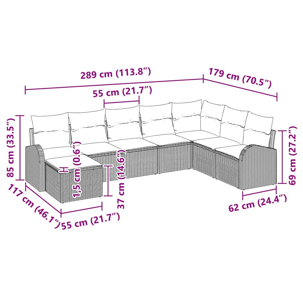 8-piece garden sofa set with cushions black poly rattan