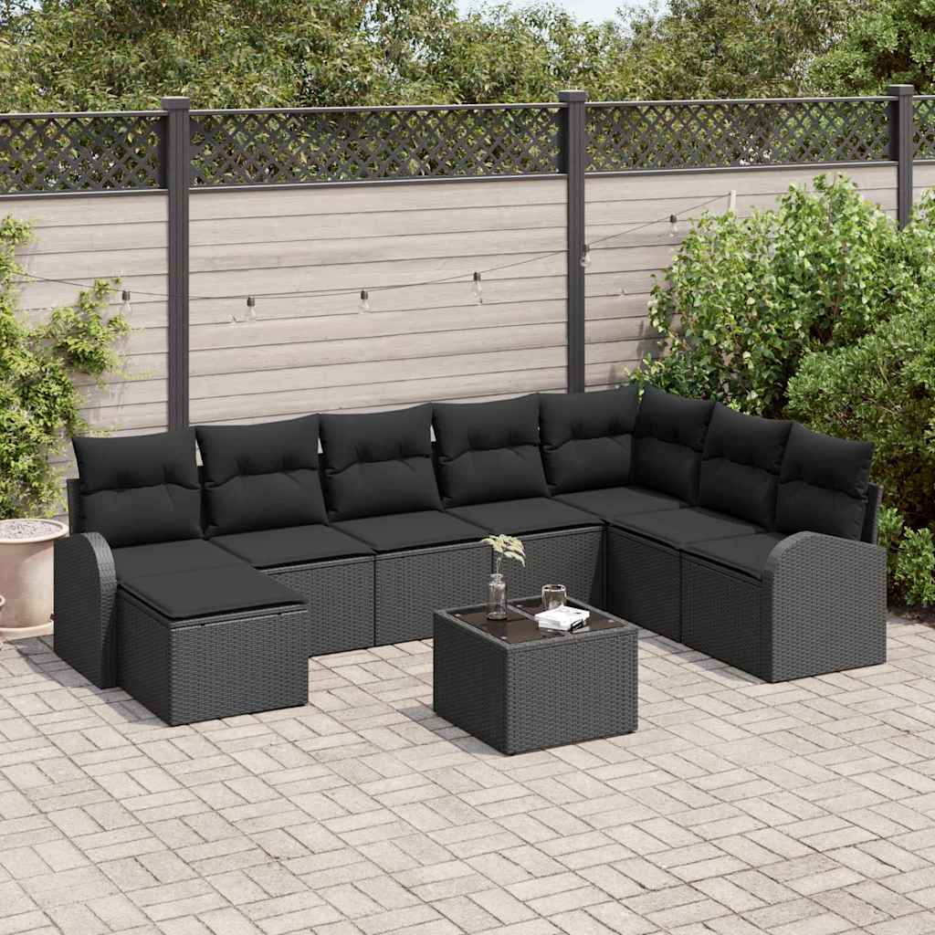 9-piece garden sofa set with cushions beige poly rattan