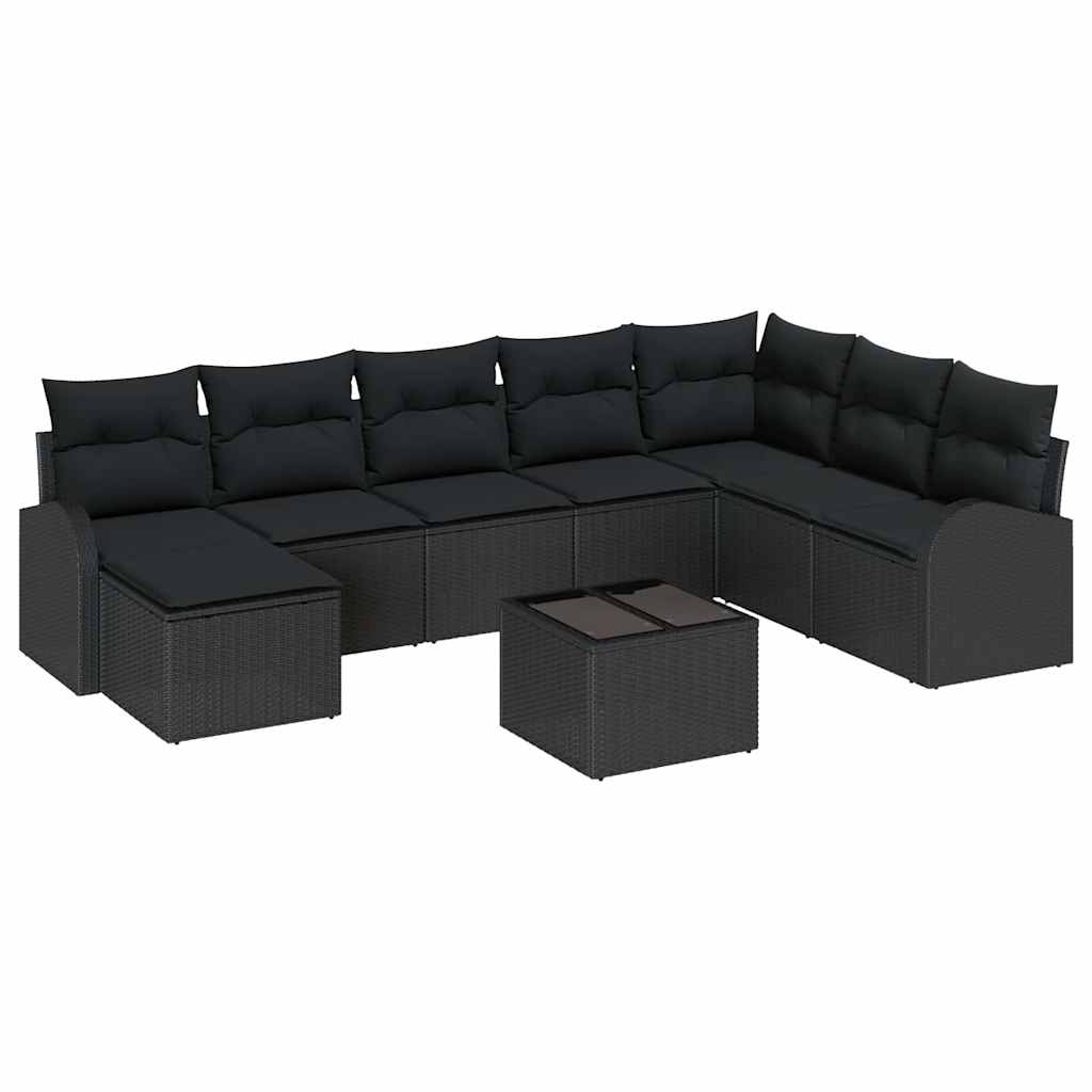 9-piece garden sofa set with cushions beige poly rattan