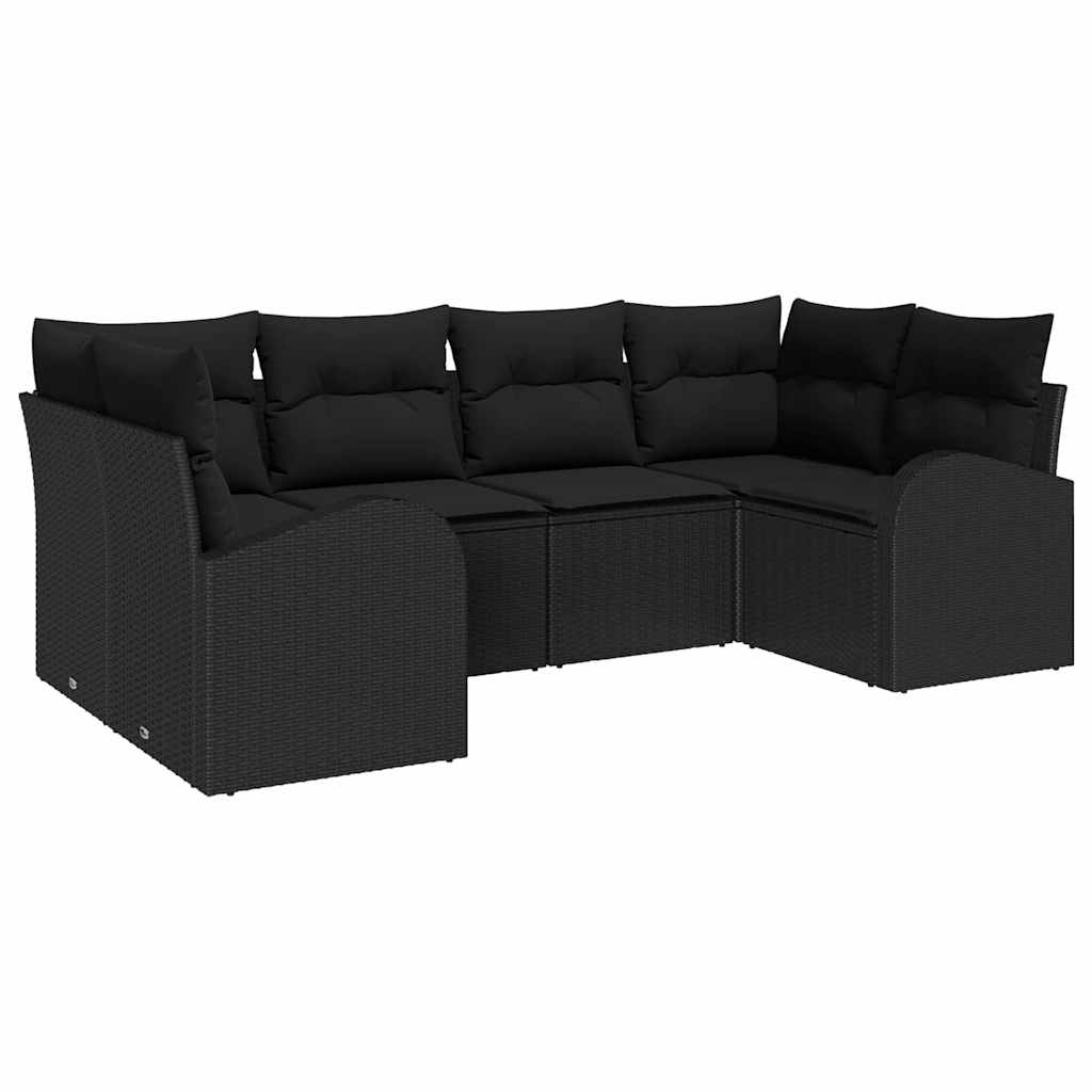 6-piece garden sofa set with cushions black poly rattan