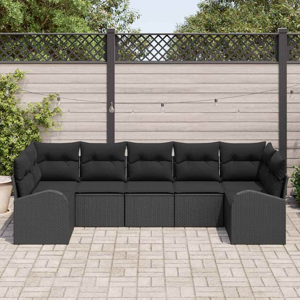Garten-Sofa-Set 7 pcs Schwarz Poly Rattan