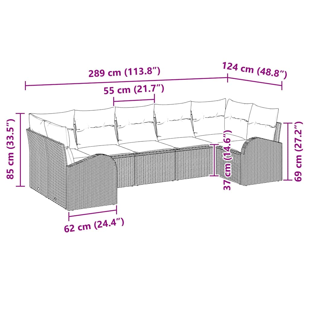 Garten-Sofa-Set 7 pcs Schwarz Poly Rattan